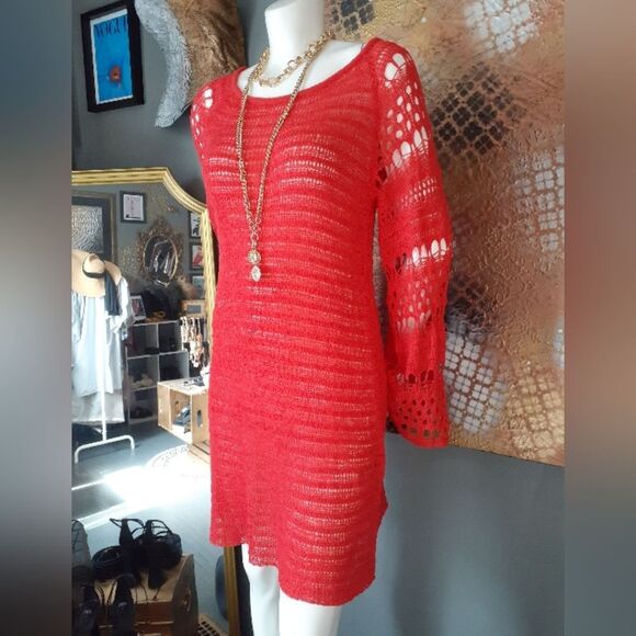Zara Nwot Crochet Bright Red Knit Dress - Picture 15 of 15